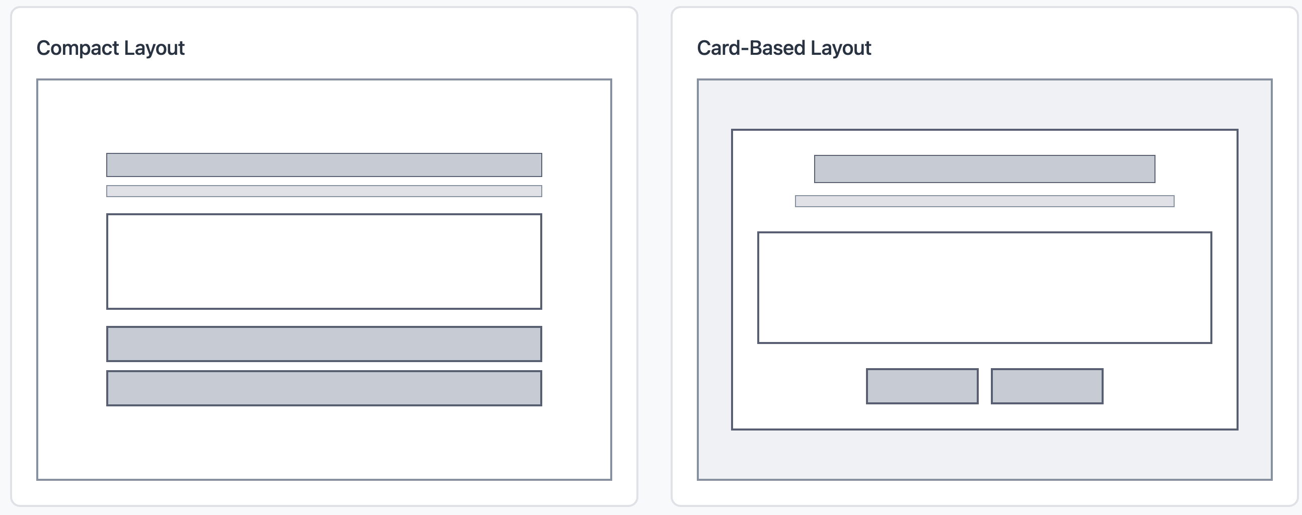 Low-fidelity comparison of compact and card-based page layouts