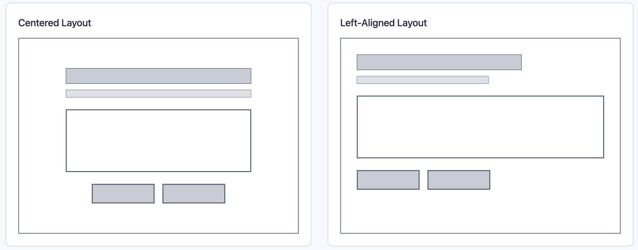 Low-fidelity comparison of centered and left-aligned page layouts