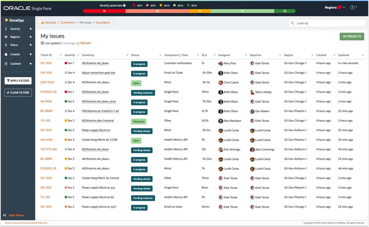 The Oracle Single Pane consolidated ticket interface