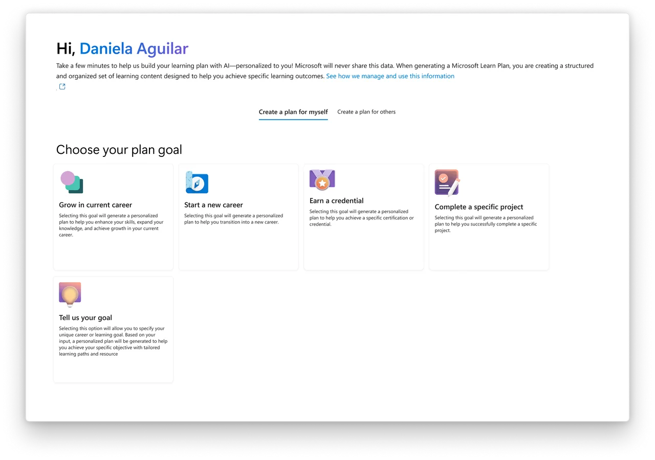 The Microsoft Learn Advisor personalized plan experience