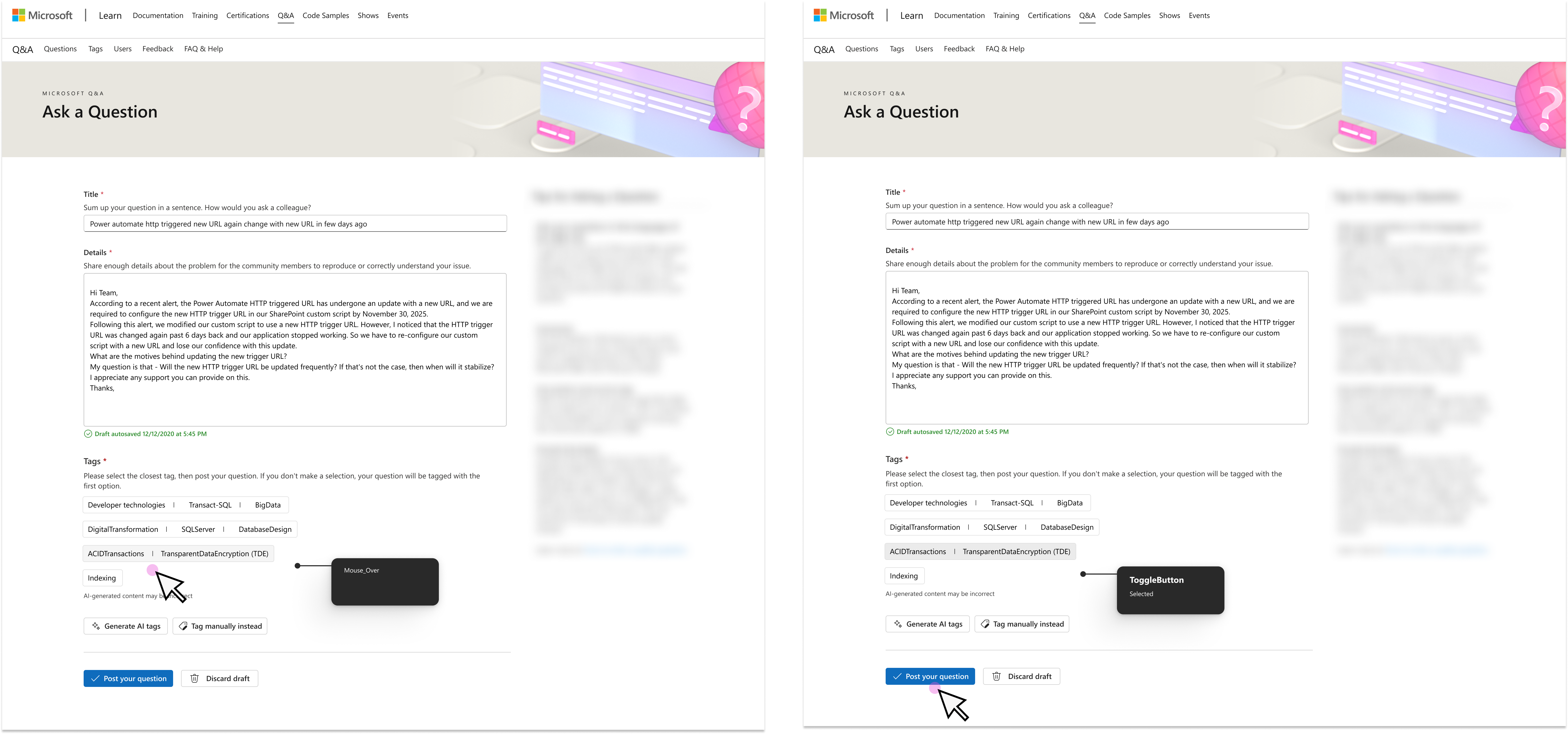 Happy path step 3 - Selecting and posting